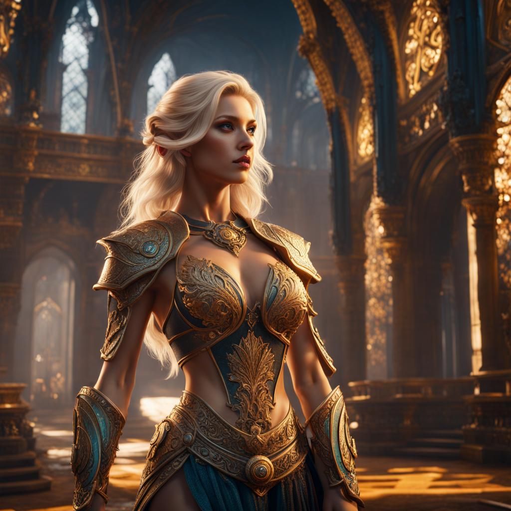 Beautiful Blonde Woman in Detailed Matte Painting