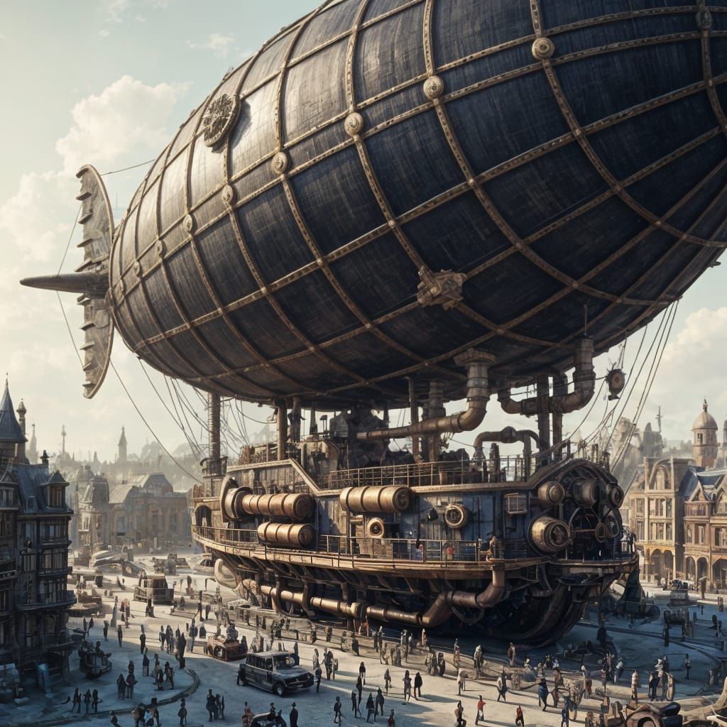 Steampunk Airship Docks at Clay City, Digital Art