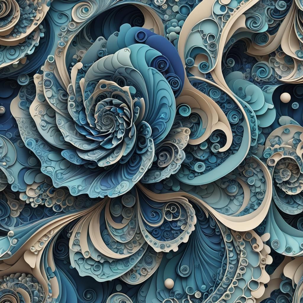 Abstract 3D Blue Waves in Fractal Spiral