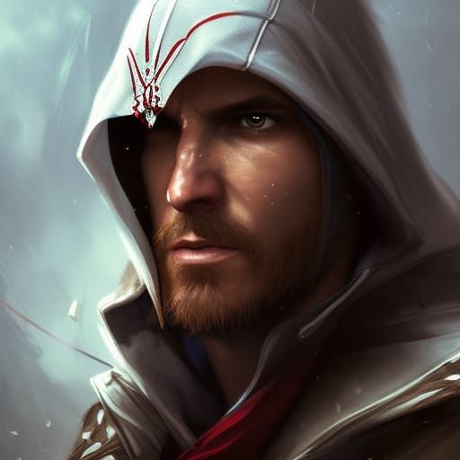 Detailed Assassin Portrait in Art Nouveau Style