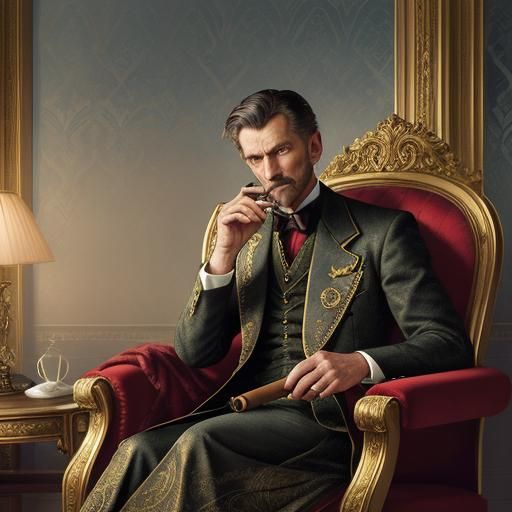 Dachshund in Armchair Smoking Cigar, Sargent-Inspired