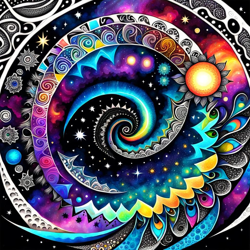 Cosmic Serenade: Polychromatic Mandala with Fractal Geometry