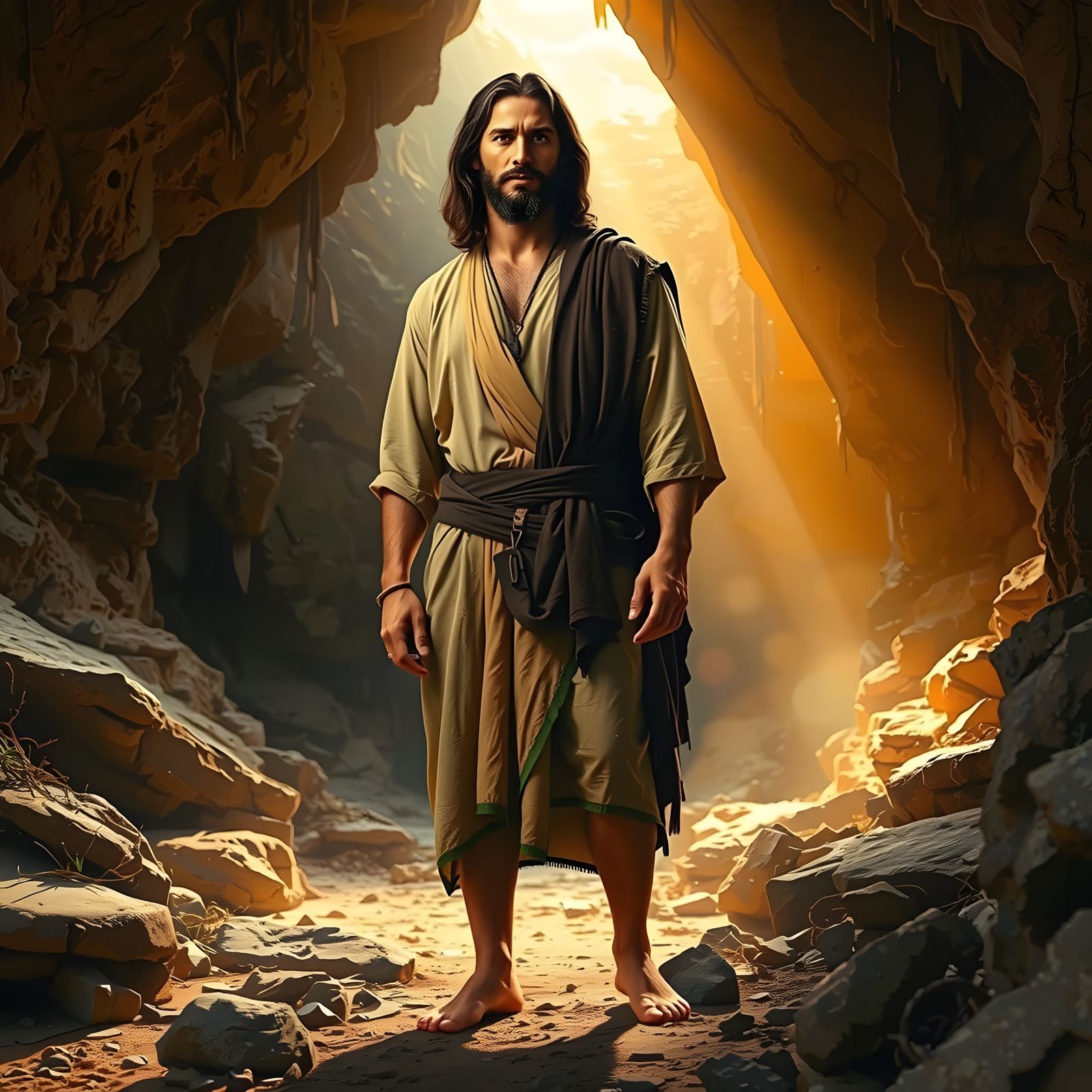 Heroic Jesus Christ in Earth-Toned Tunic, Standing Heroicall...