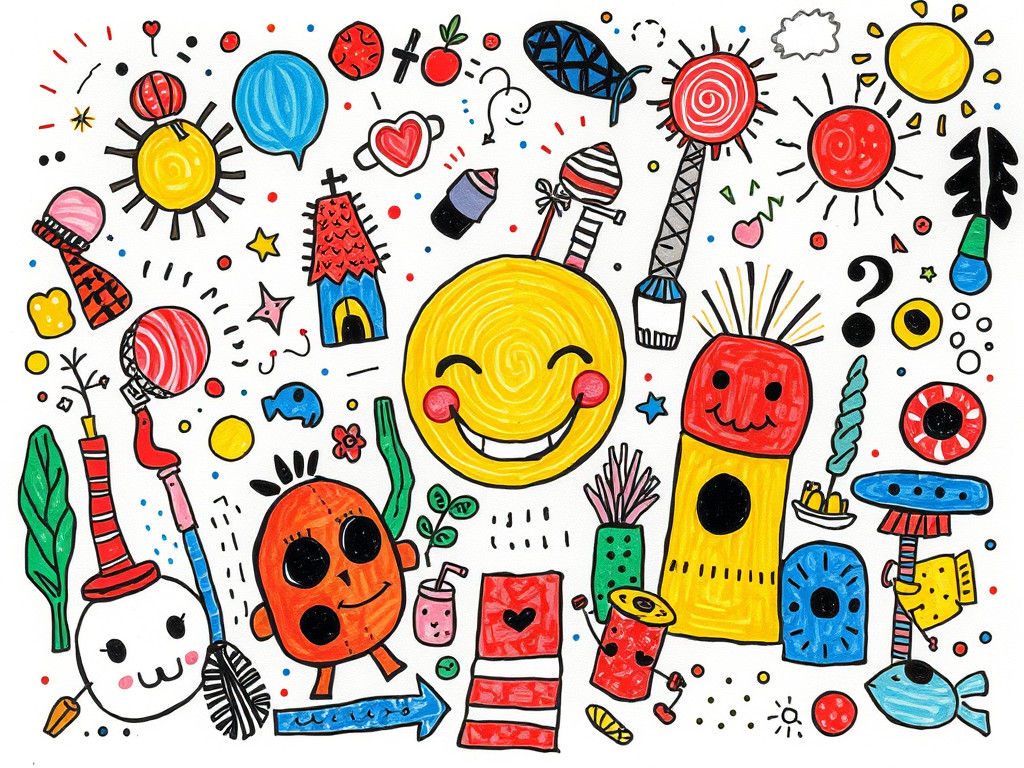 Happy Surreal Mosaic Doodle in Funny Style