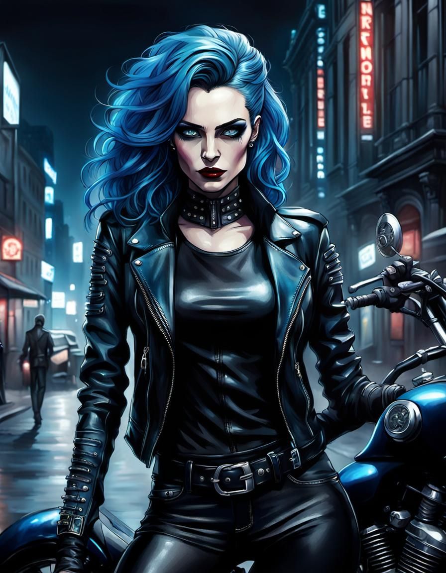 Elegant Rock-n-Roll Lady in Gothic Noir City