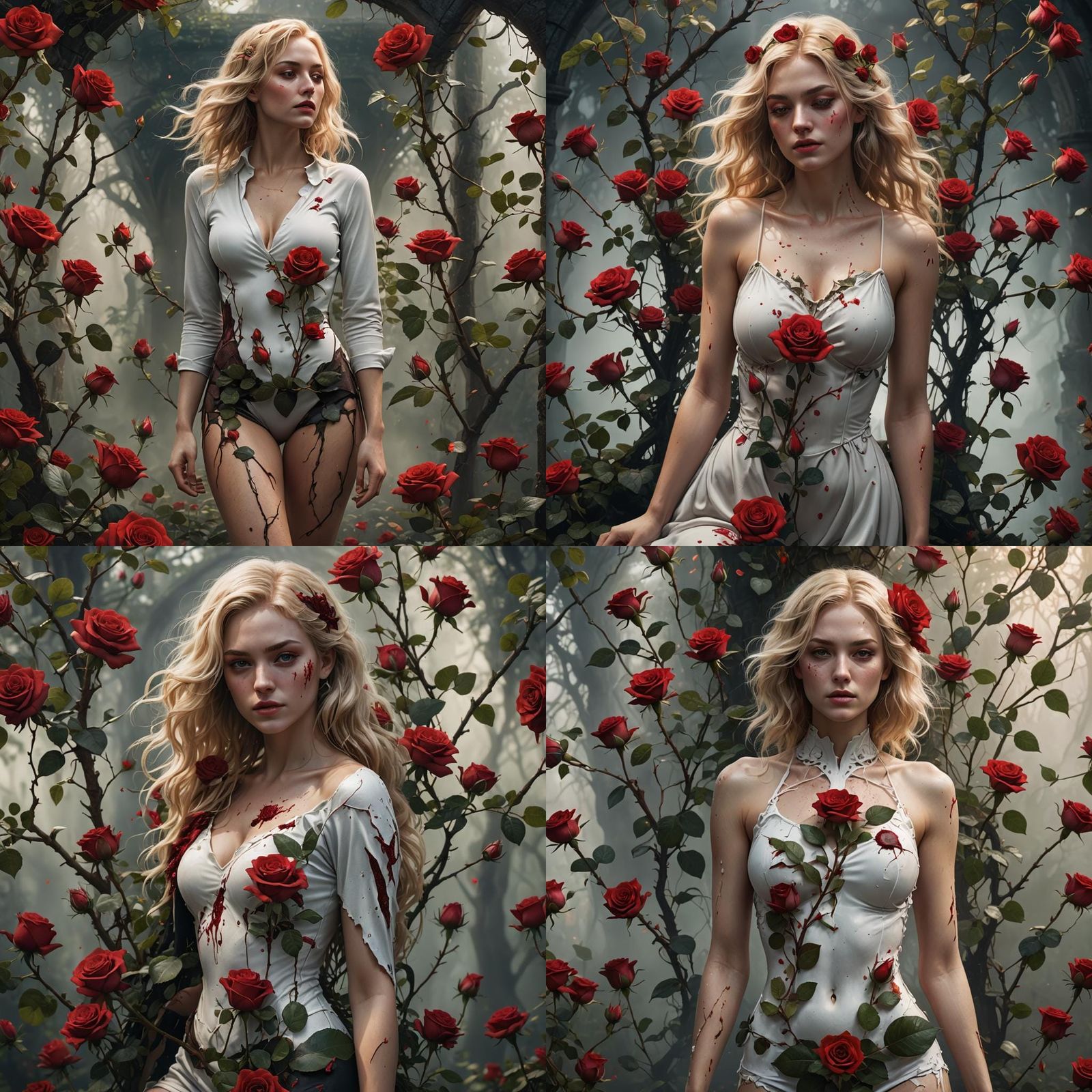 Red Rose Adorns Woman: Fantasy Concept Art