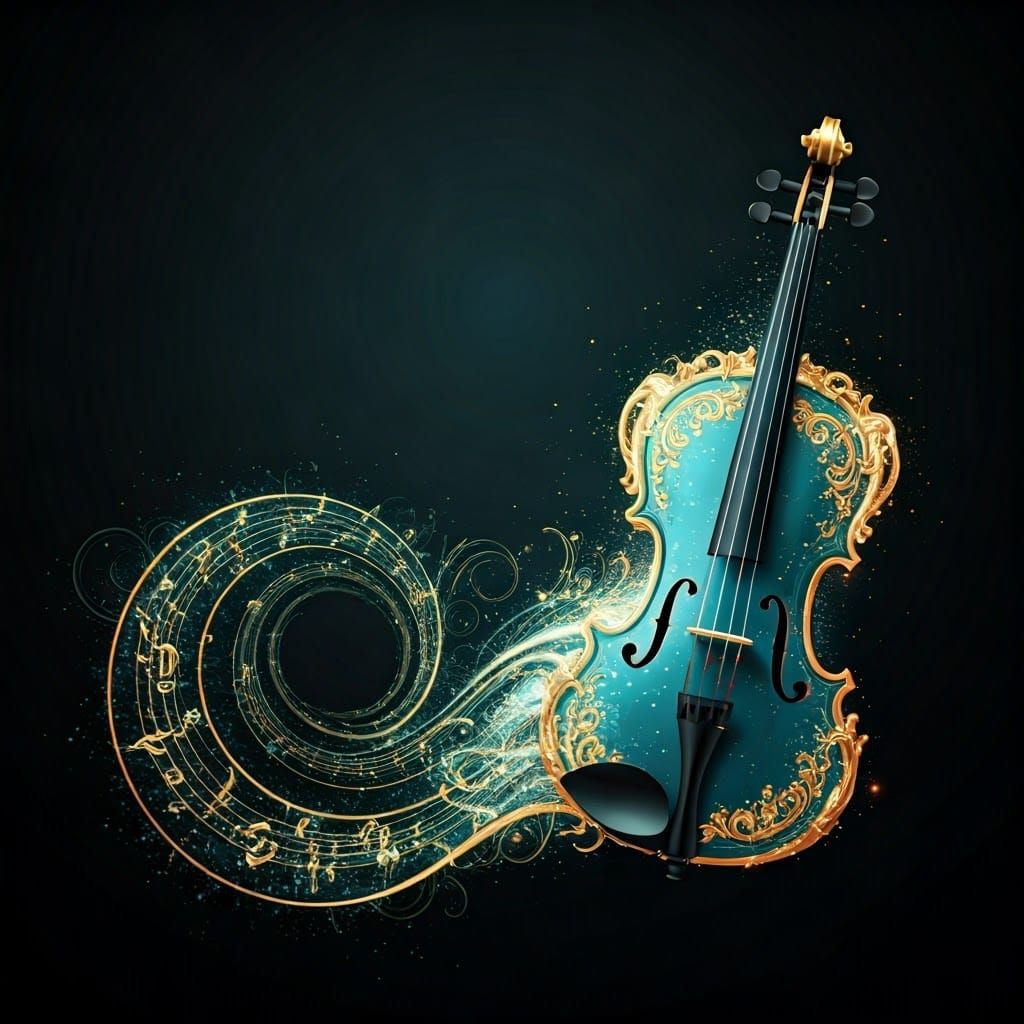 Majestic Turquoise Violin in Golden Glory