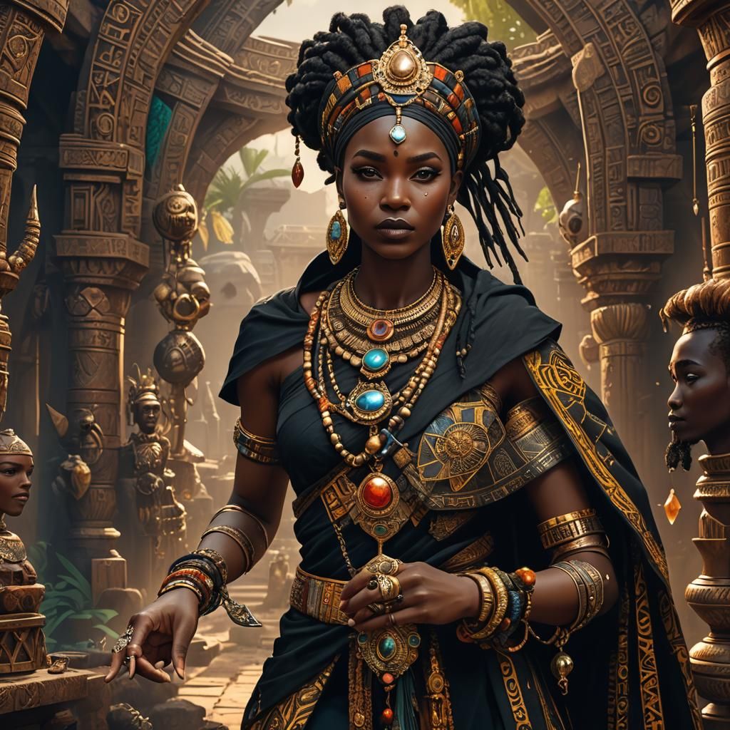 Black Queen in African Garb: Detailed Matte Painting