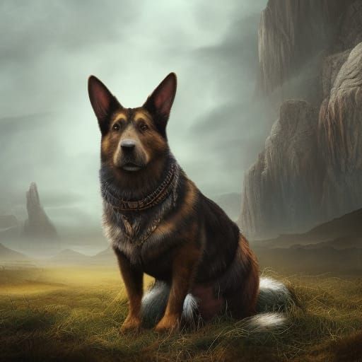 Tartan Shepherdess with Hares: Detailed Matte Painting