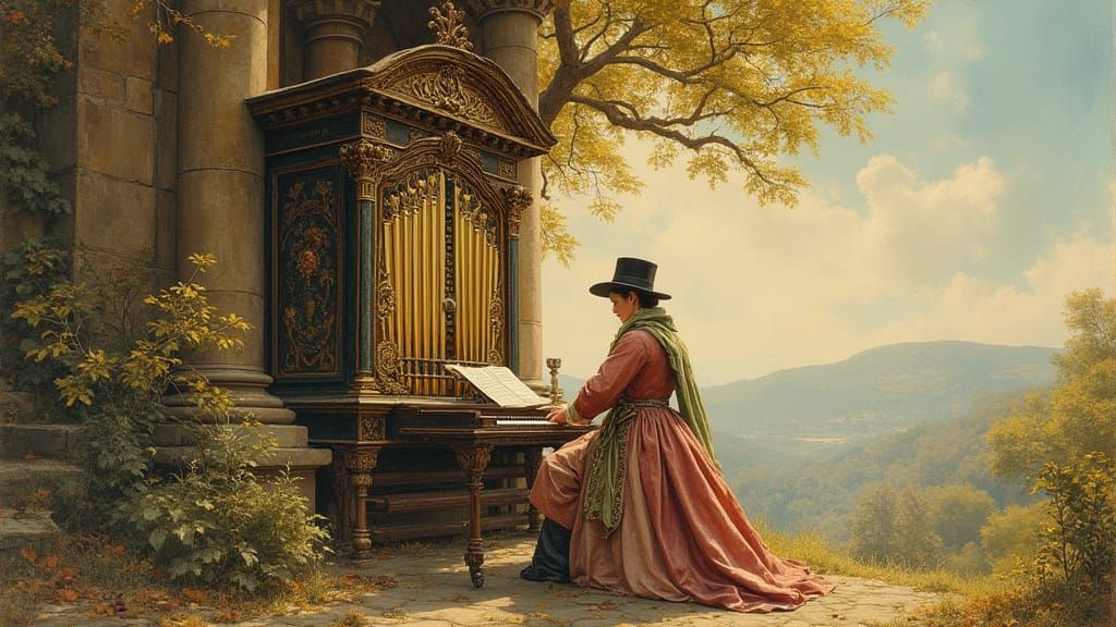 Musician Plays Carillon in Art Nouveau Style