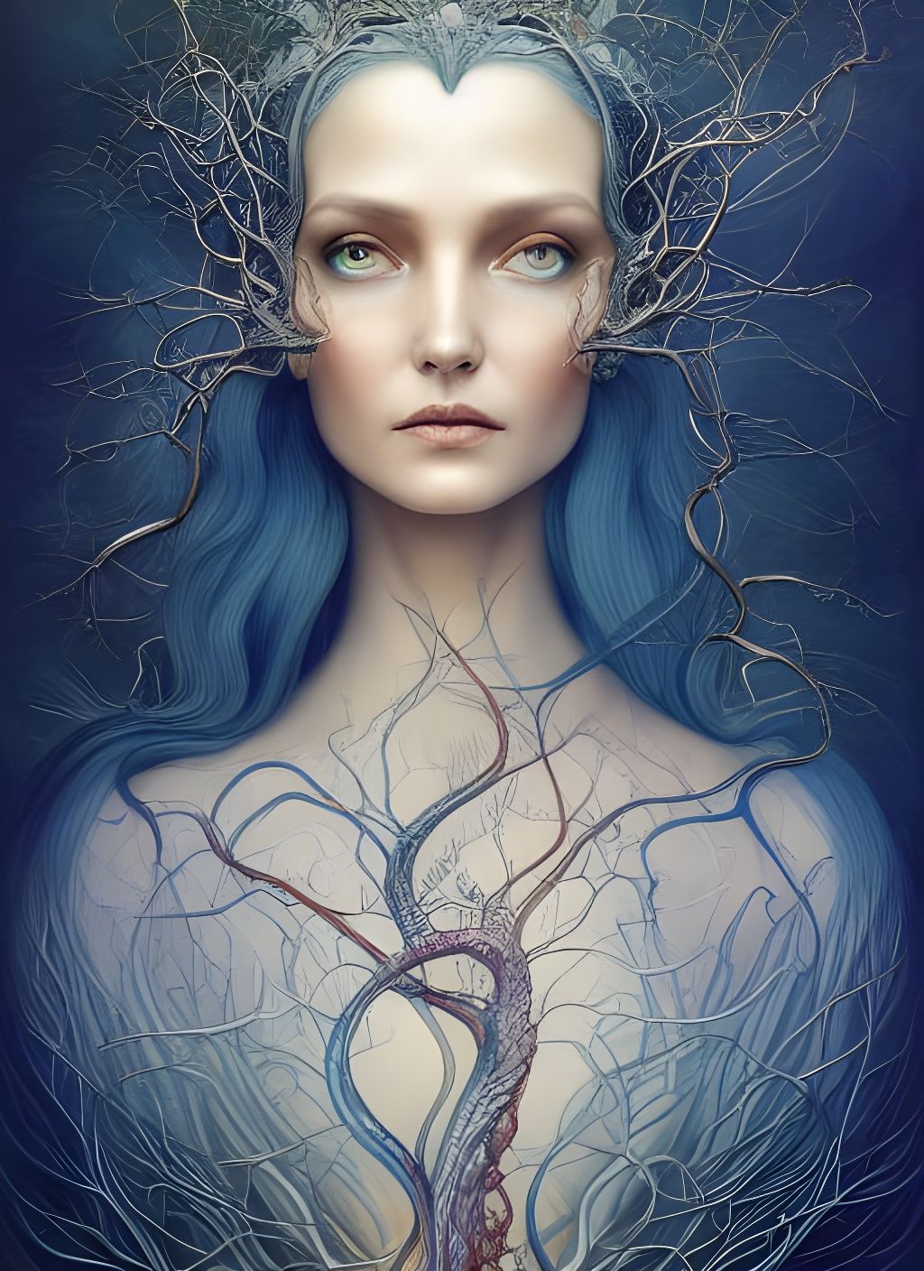 Elegant Portrait with Blue Eyes in Hyper-Realistic Style