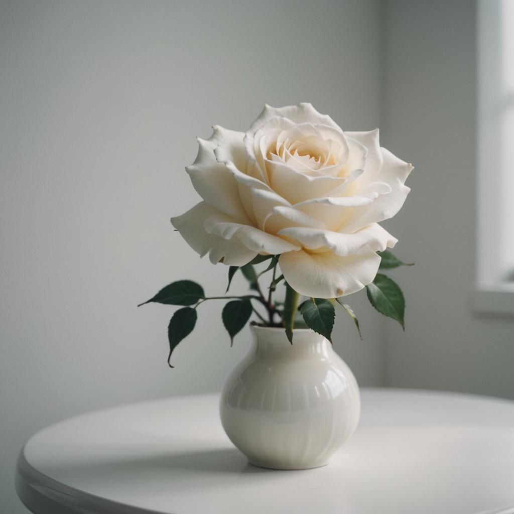 Dramatic White Rose in Vase, Cinematic Still