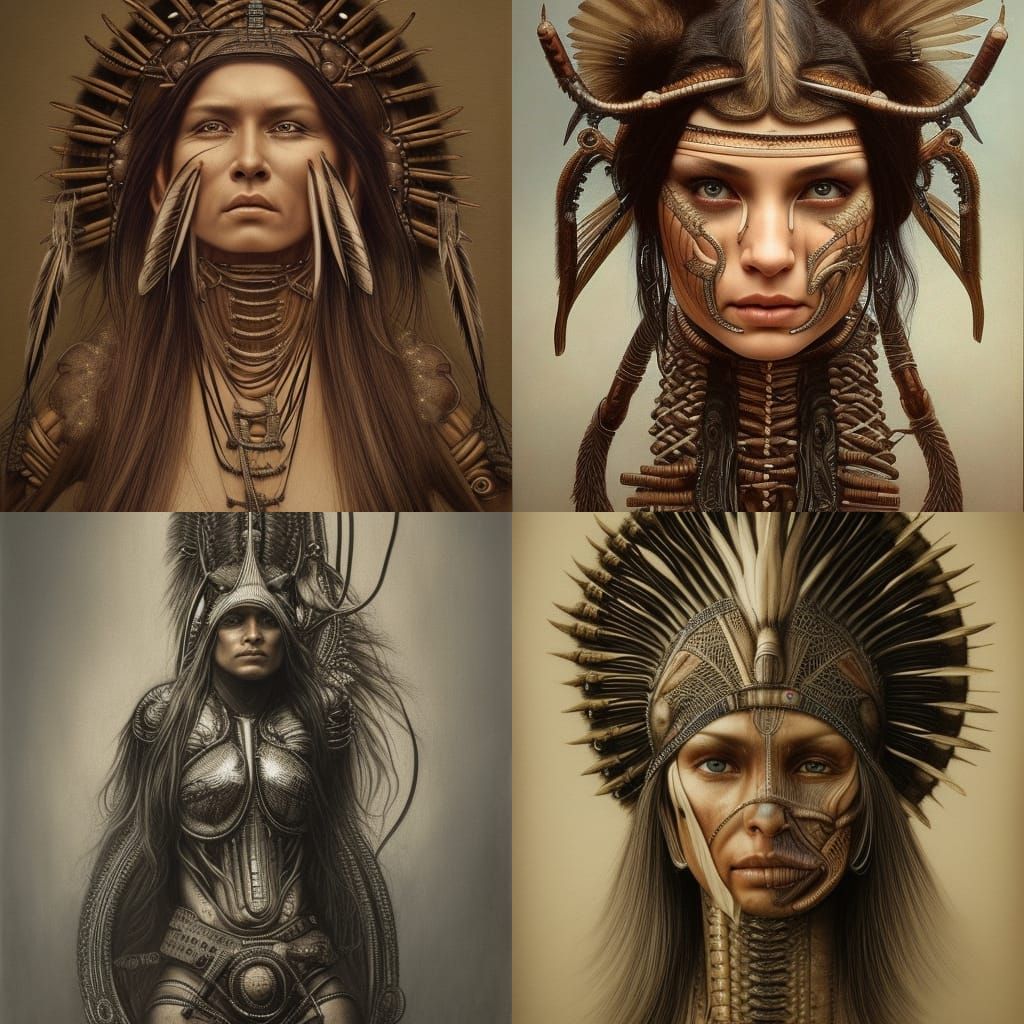 Native American Woman on Horseback in Hyperrealistic Style