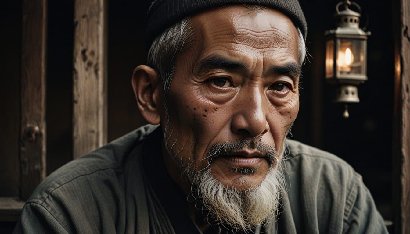 Wispy Bearded Chinese Muslim in Contemplation