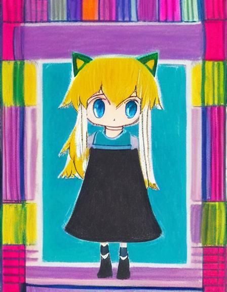 Cute Anime Catgirl in Crayon Style