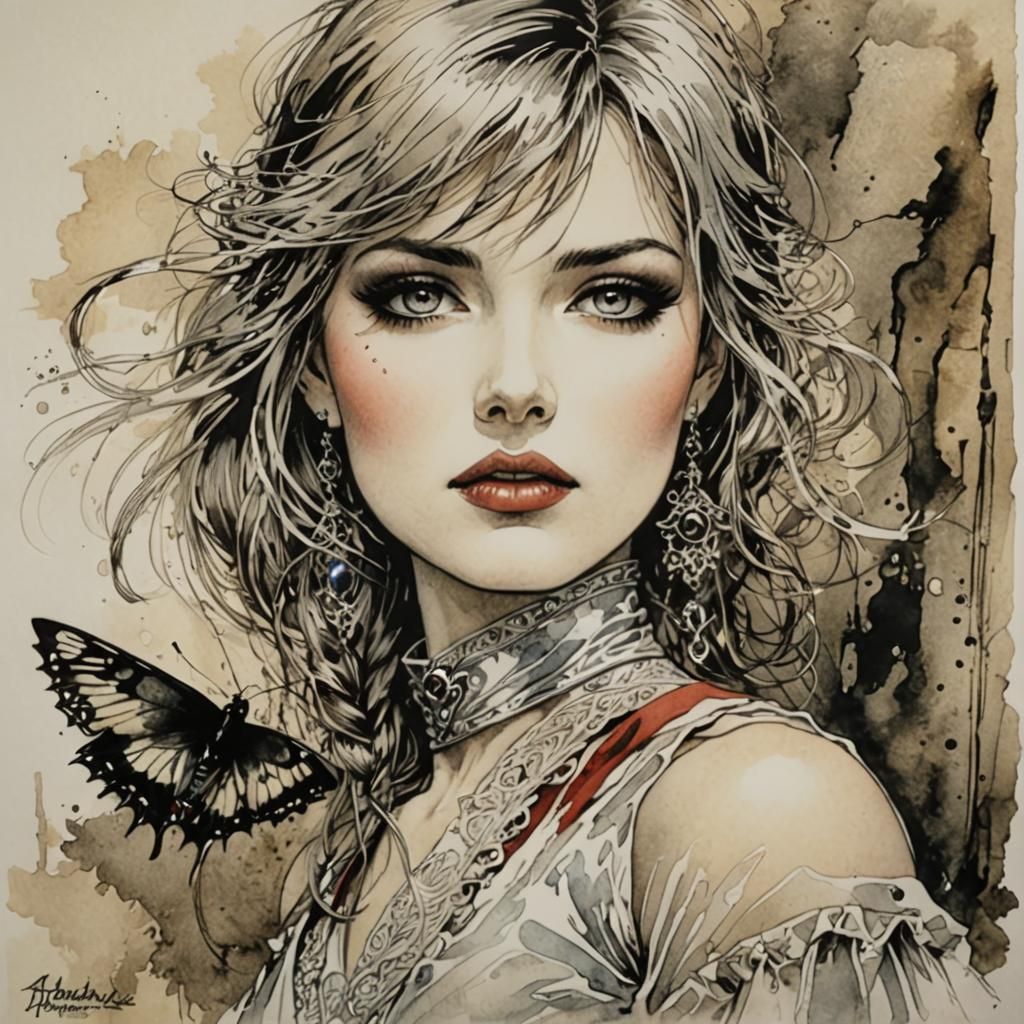 Ink and Watercolor Portrait Inspired by Comic Art