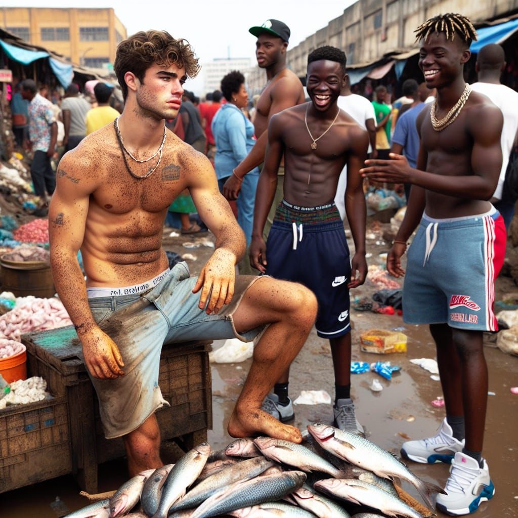 Barefoot Peddler Selling Fish at Market