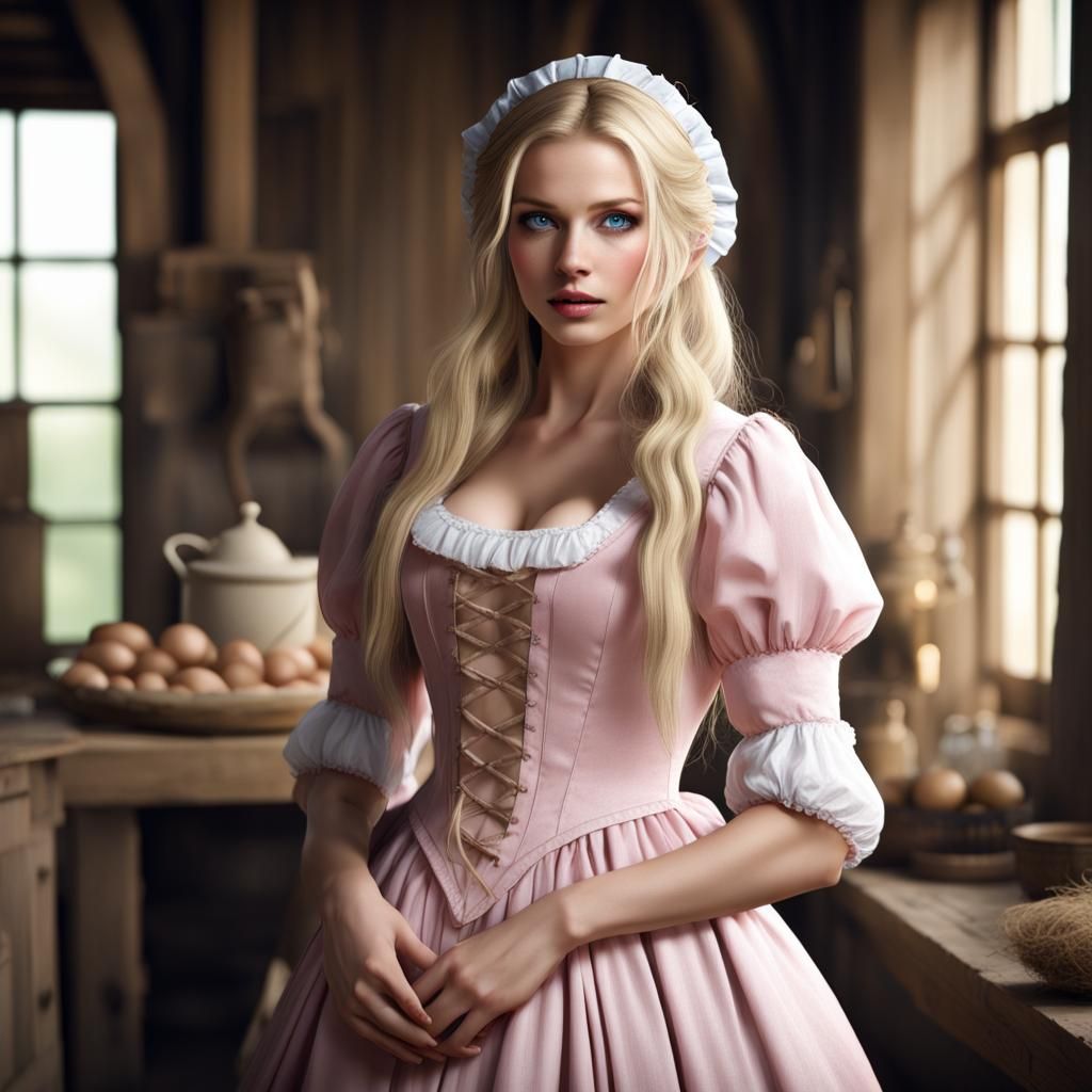 Medieval Maid in Farmhouse, 8k Resolution