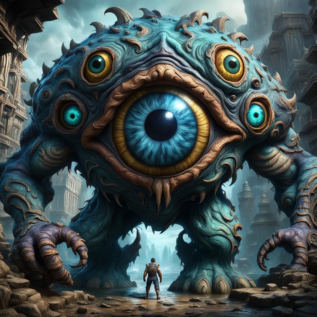 Polyphemus Cyclops Monster Full Body Detailed Painting