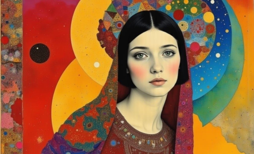 Dreamlike Portrait of a Hippie Woman in a Starry Night Sky