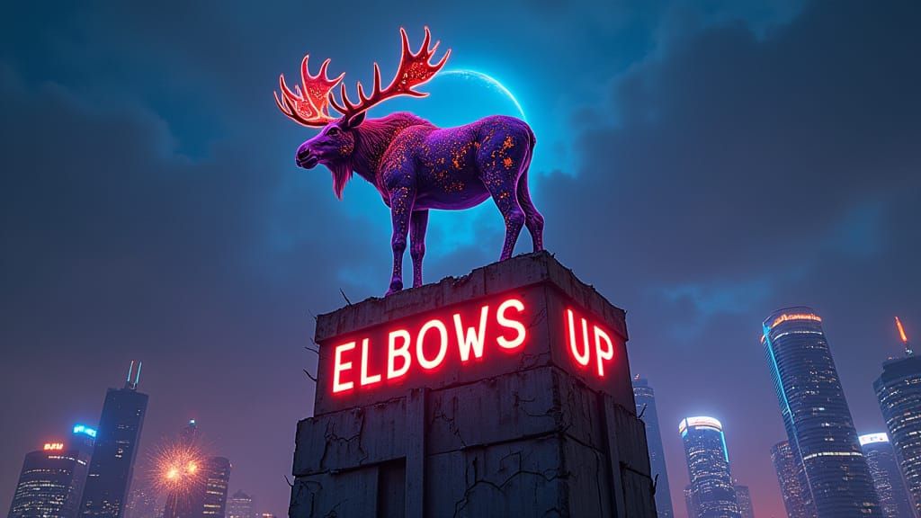 Cyber-Moose Triumphs Over Futuristic Brutalist Tower