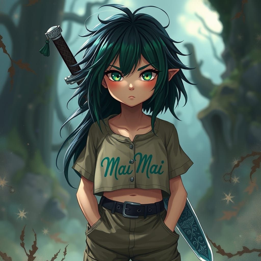 Whimsical Girl Stands Proud in Enchanted Landscape