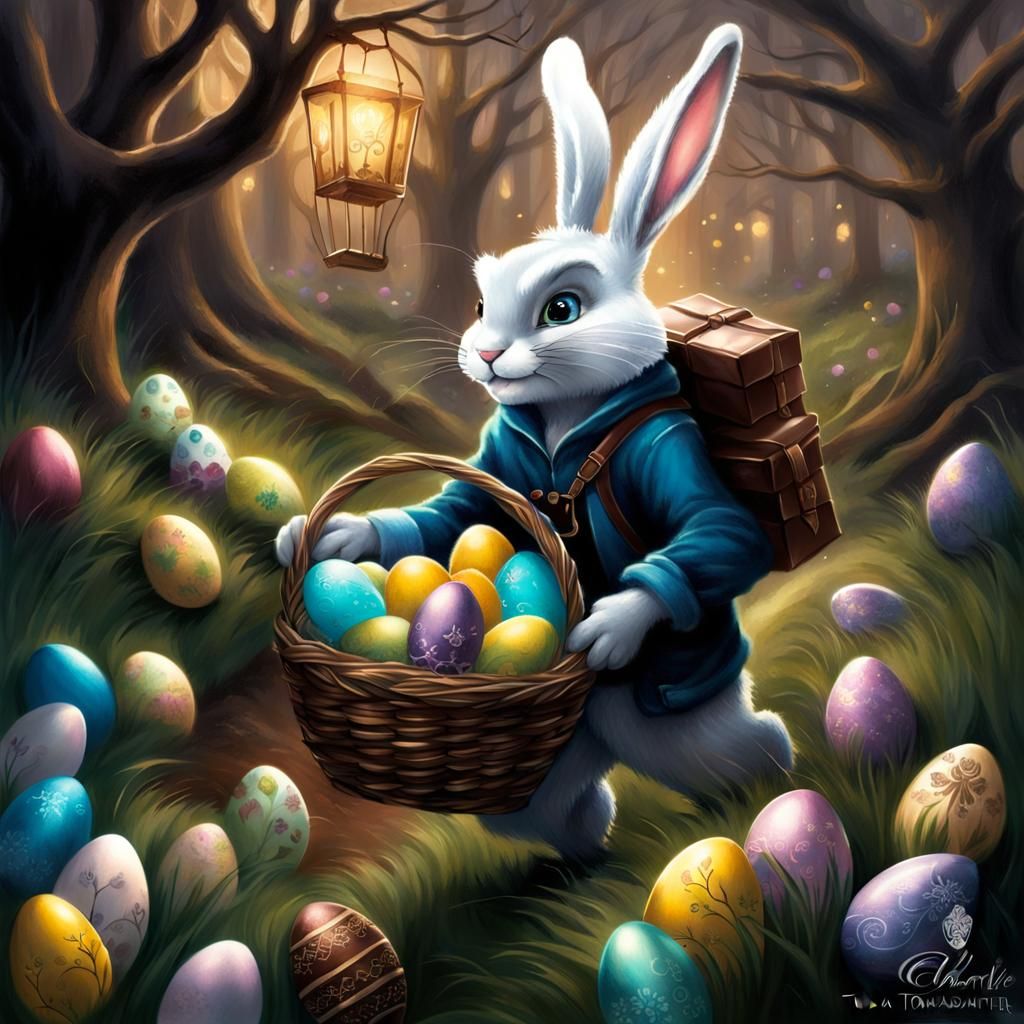 Tattooed Easter Bunny Delivers Eggs in Fantasy Art Style
