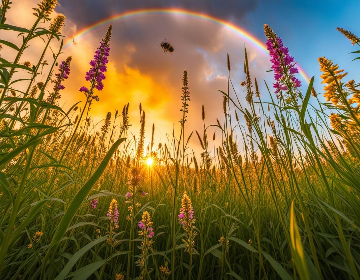 Bumblebees and Wildflowers at Magic Hour