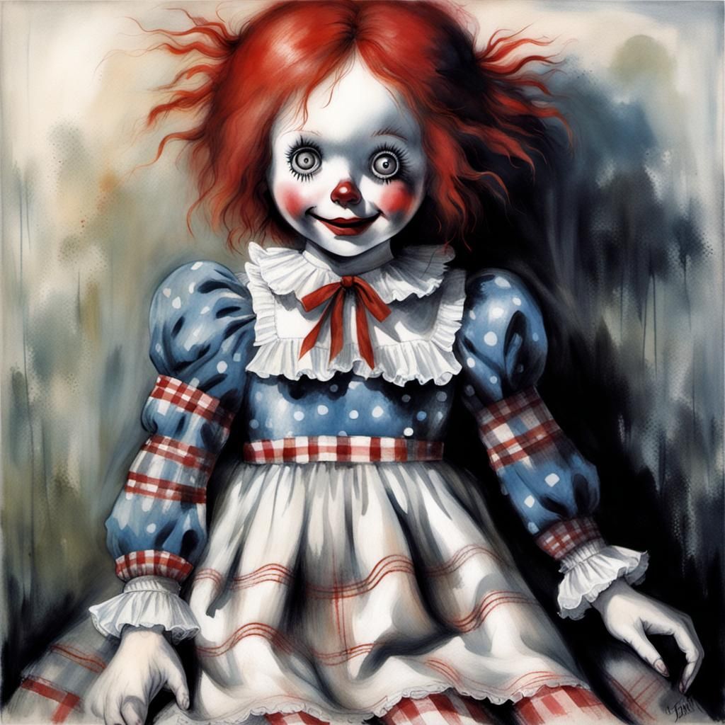 Creepy Raggedy Ann Horror Illustration