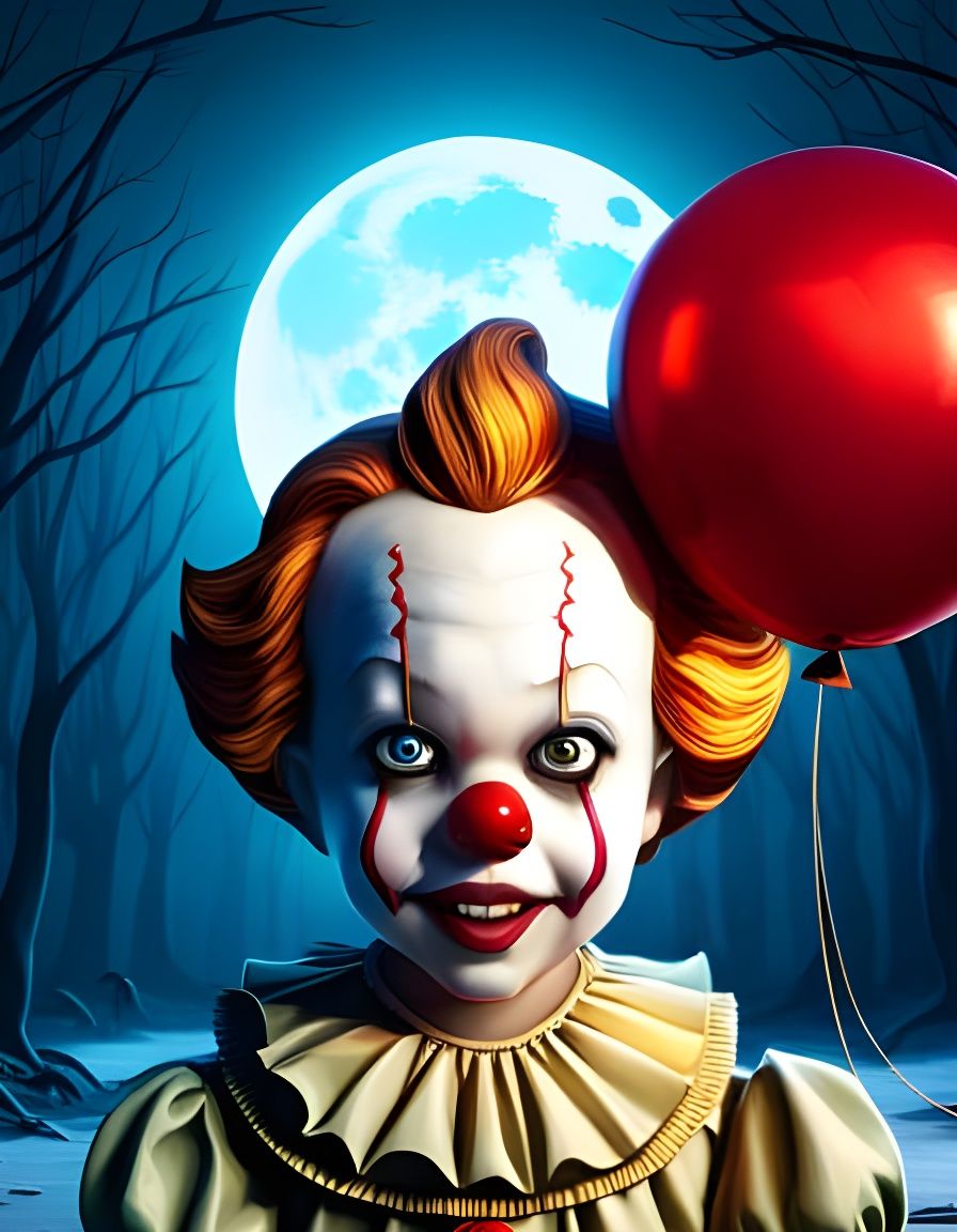 Creepy Baby Pennywise Clown in Storybook Style