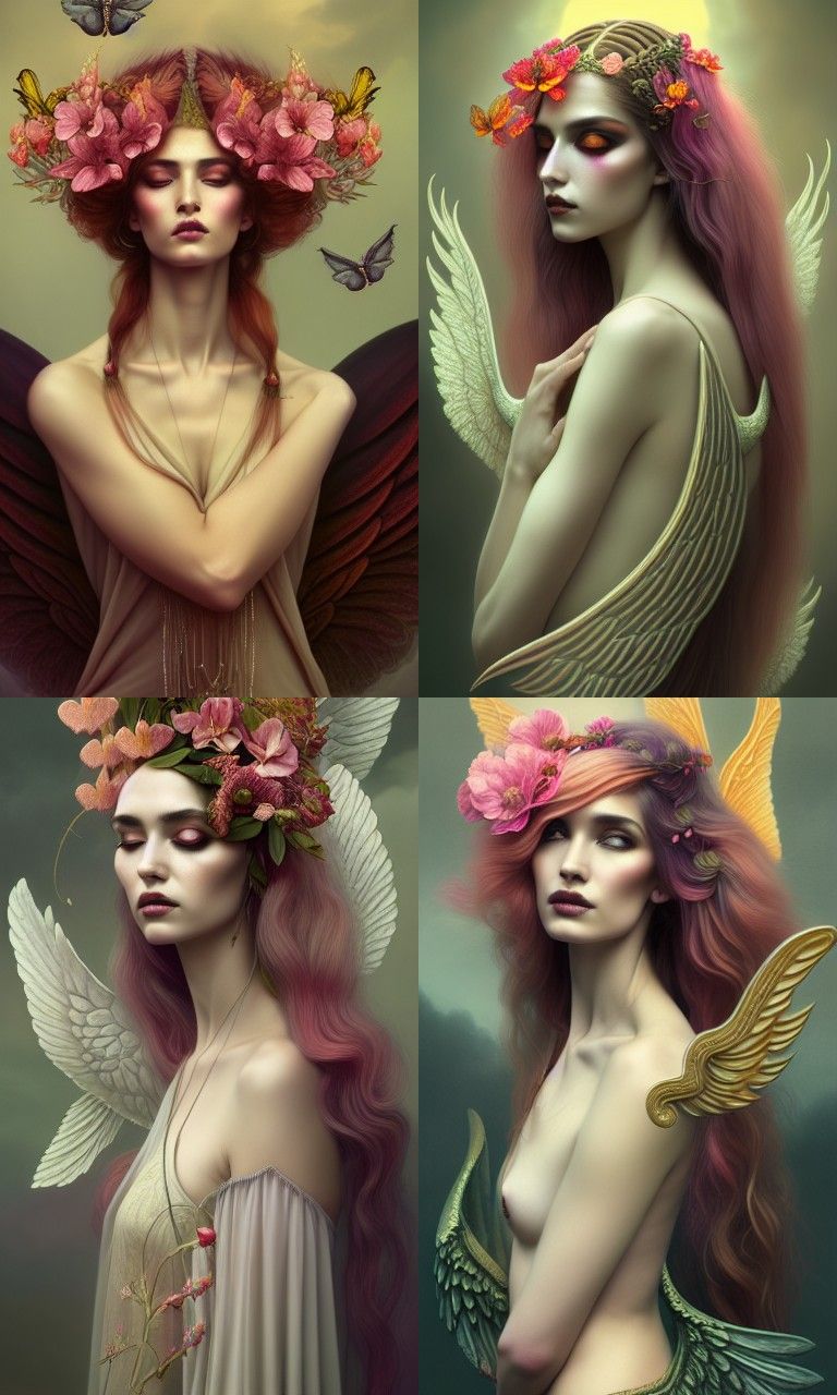 Pink-Haired Priestess with Wings in Romantic Gothic Style