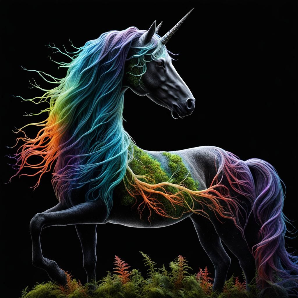Bioluminescent Rainbow Unicorn Double Exposure Art