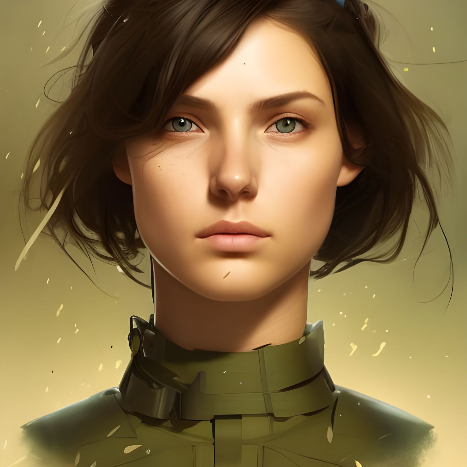 Hyperdetailed Portrait of Brunette Soldier in Combat Uniform