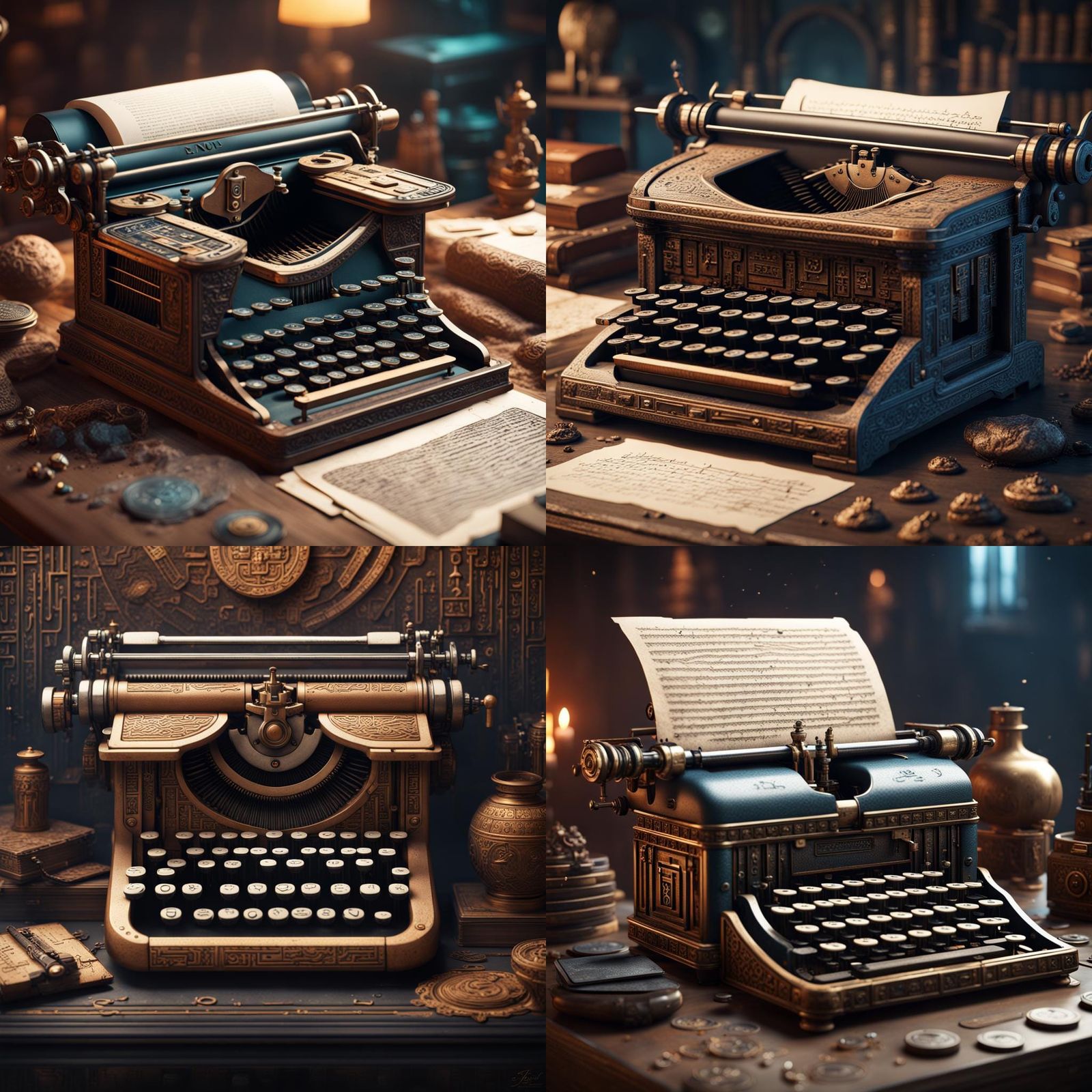 Hieroglyphic Typewriter: Detailed Fantasy Concept Art