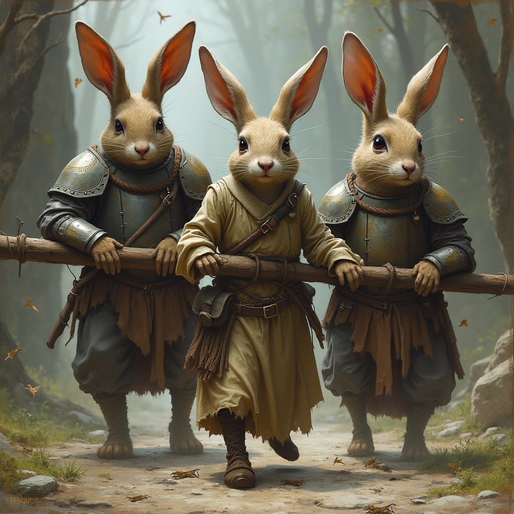 Rabbit Warriors Abduct Serf: A Whimsical Illustration