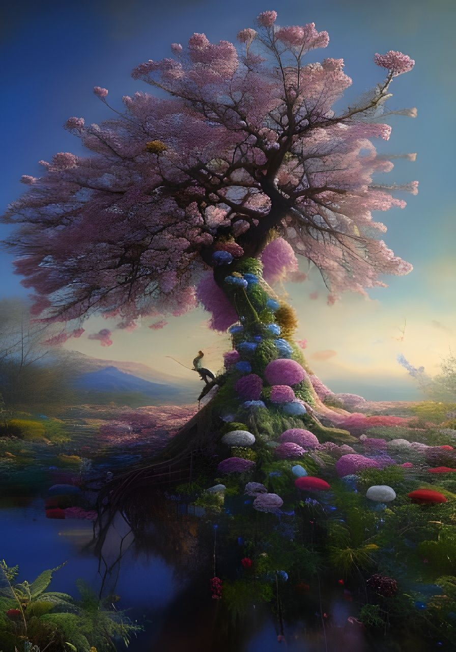 Floral Covered Tree with Floating Crystals