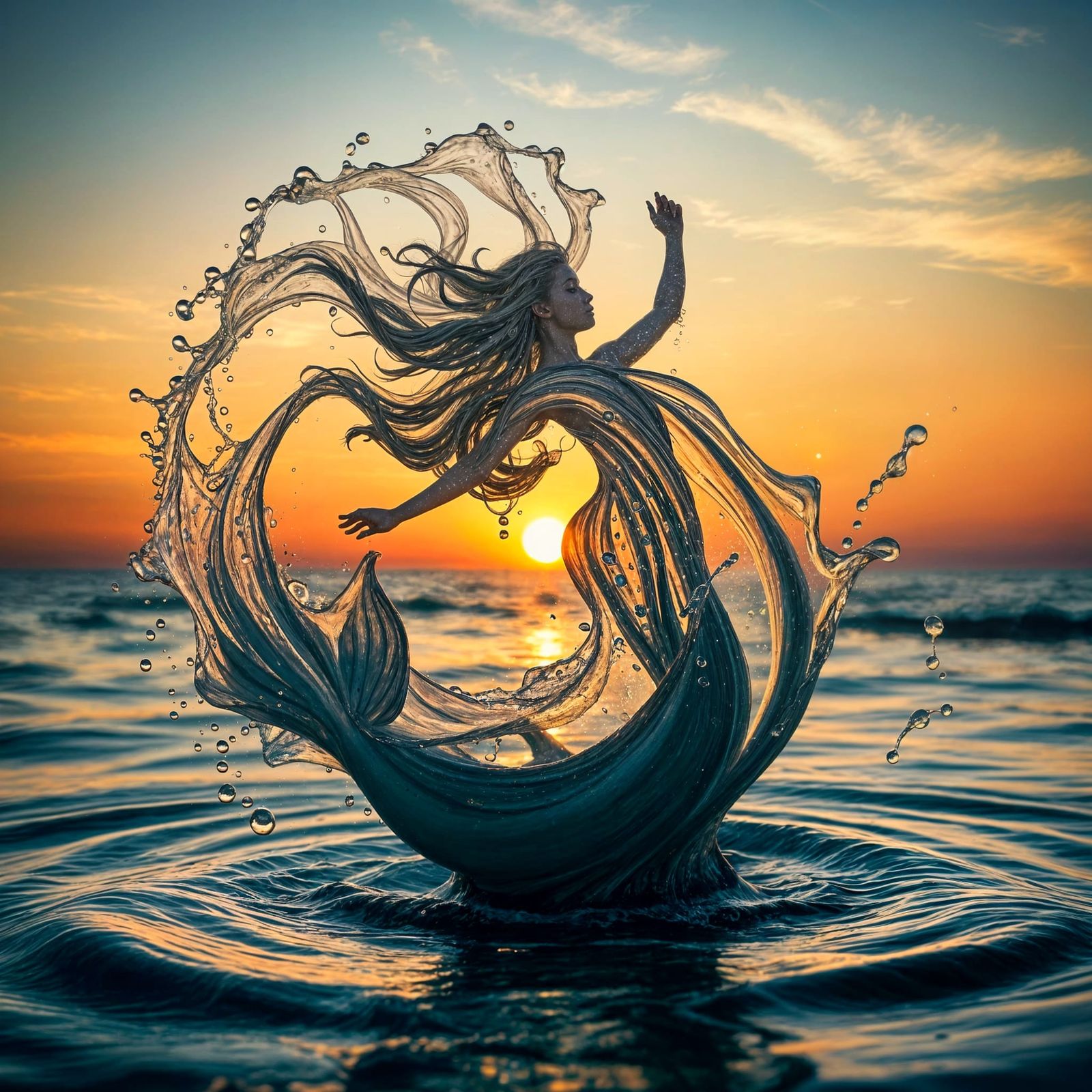 Dancing Mermaid in Sunset Splash