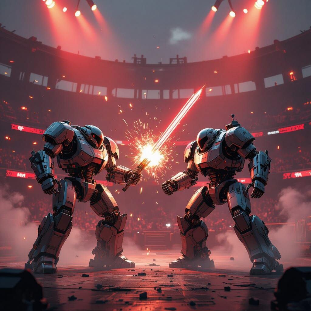 Robotic Gladiators Clash in Futuristic Coliseum