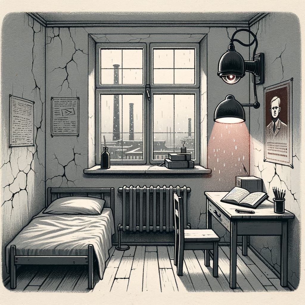 Oppressive Bedroom Illustration in Children's Book Style
