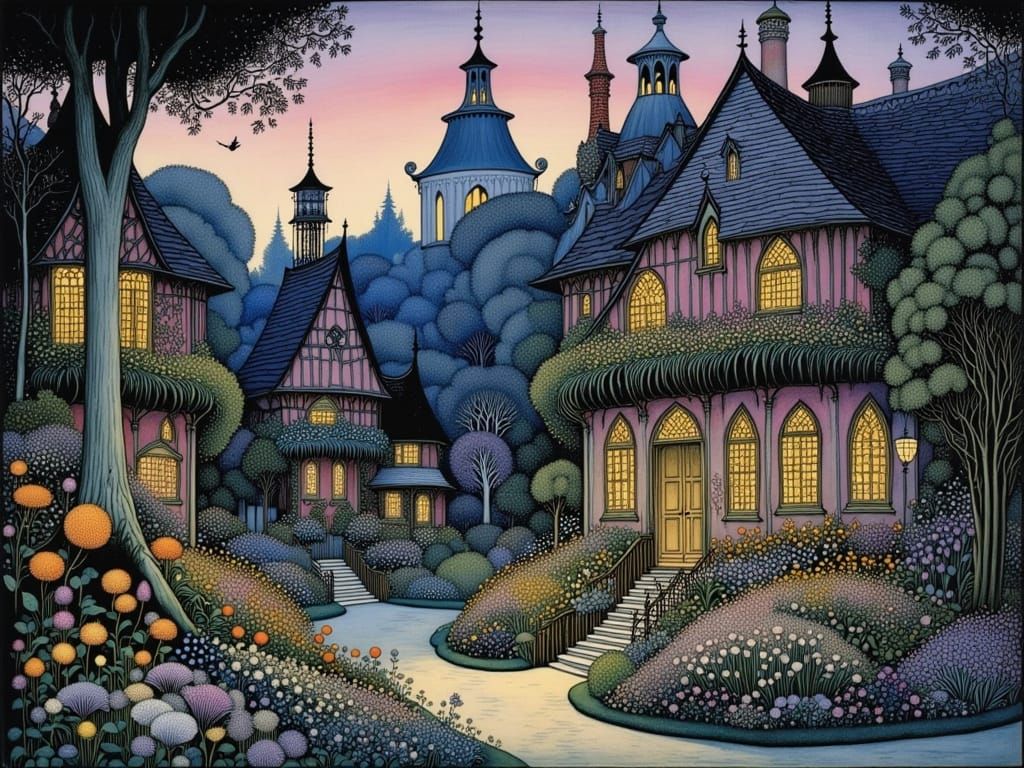 Enchanted Garden in Violet Evening Light