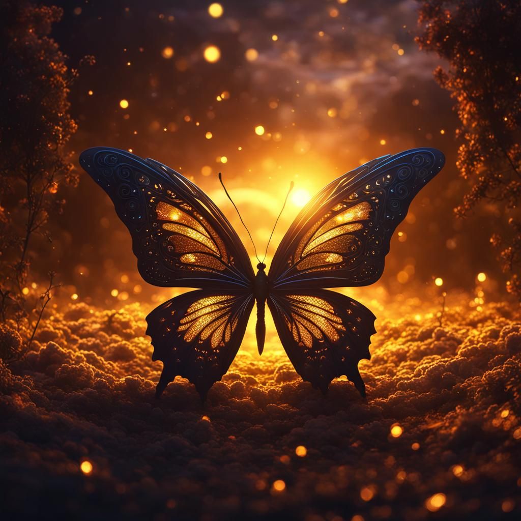 Mystical Galaxy Butterfly at Sunset: 8K Art