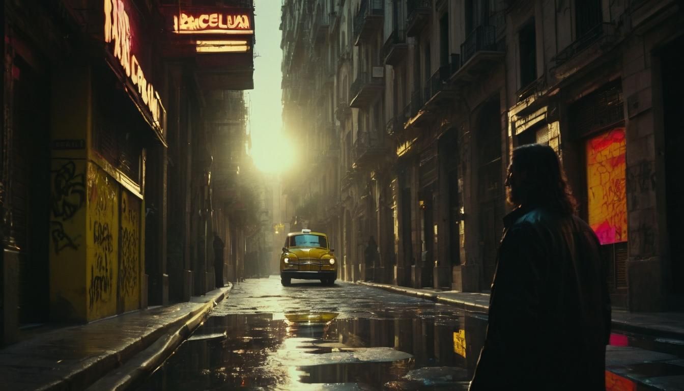 Barcelona Taxi in Cyberpunk Graffiti Art Style