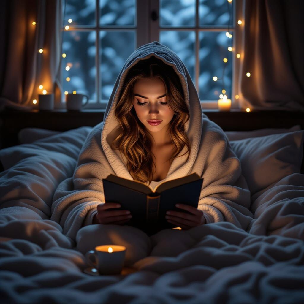 Cozy Reading Scene with Fairy Lights