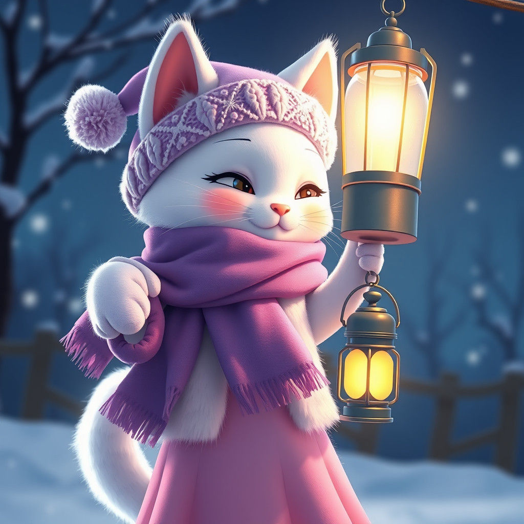 Cute Cartoon Cat with Lantern, Anime Key Visual