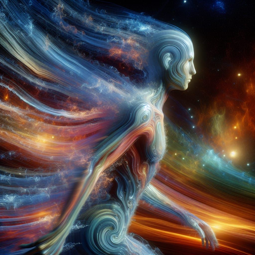 Surrealism. Close-up. Person made of oscillation waves movin...