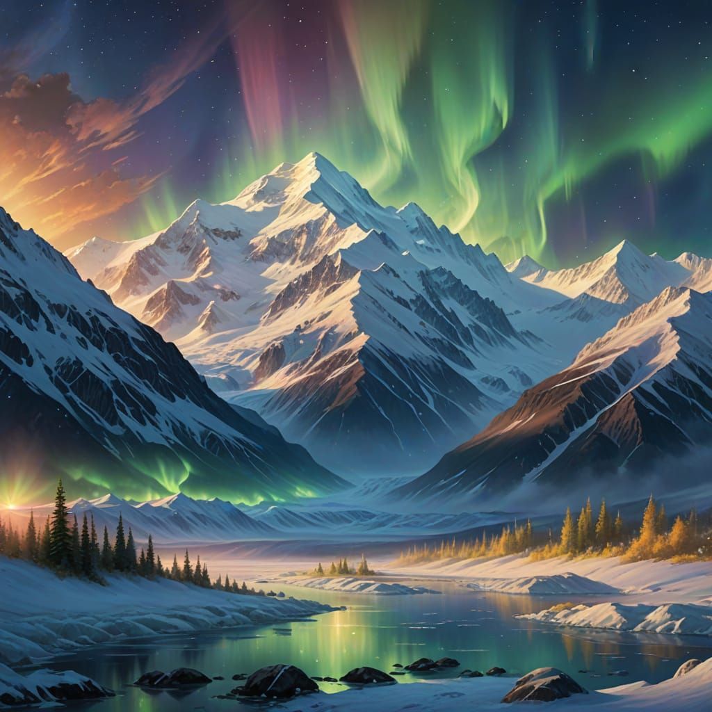 Northern Lights Over Mt. McKinley: Fantasy Landscape