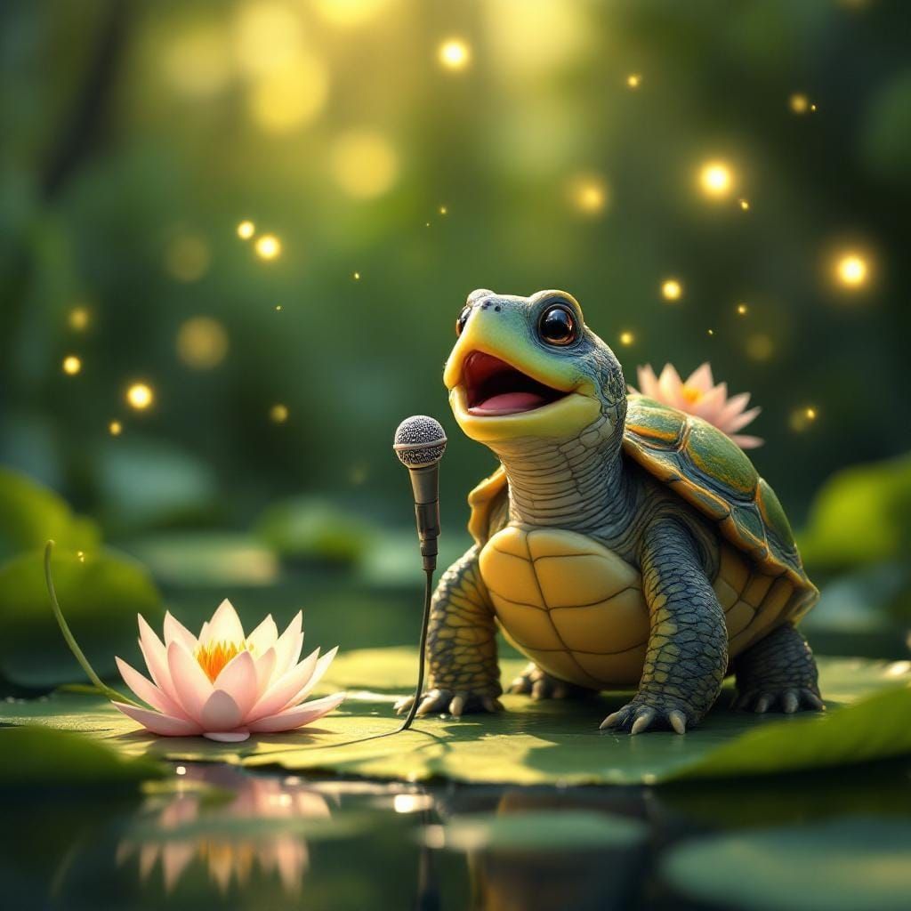 Opera Singing Turtle in Pond