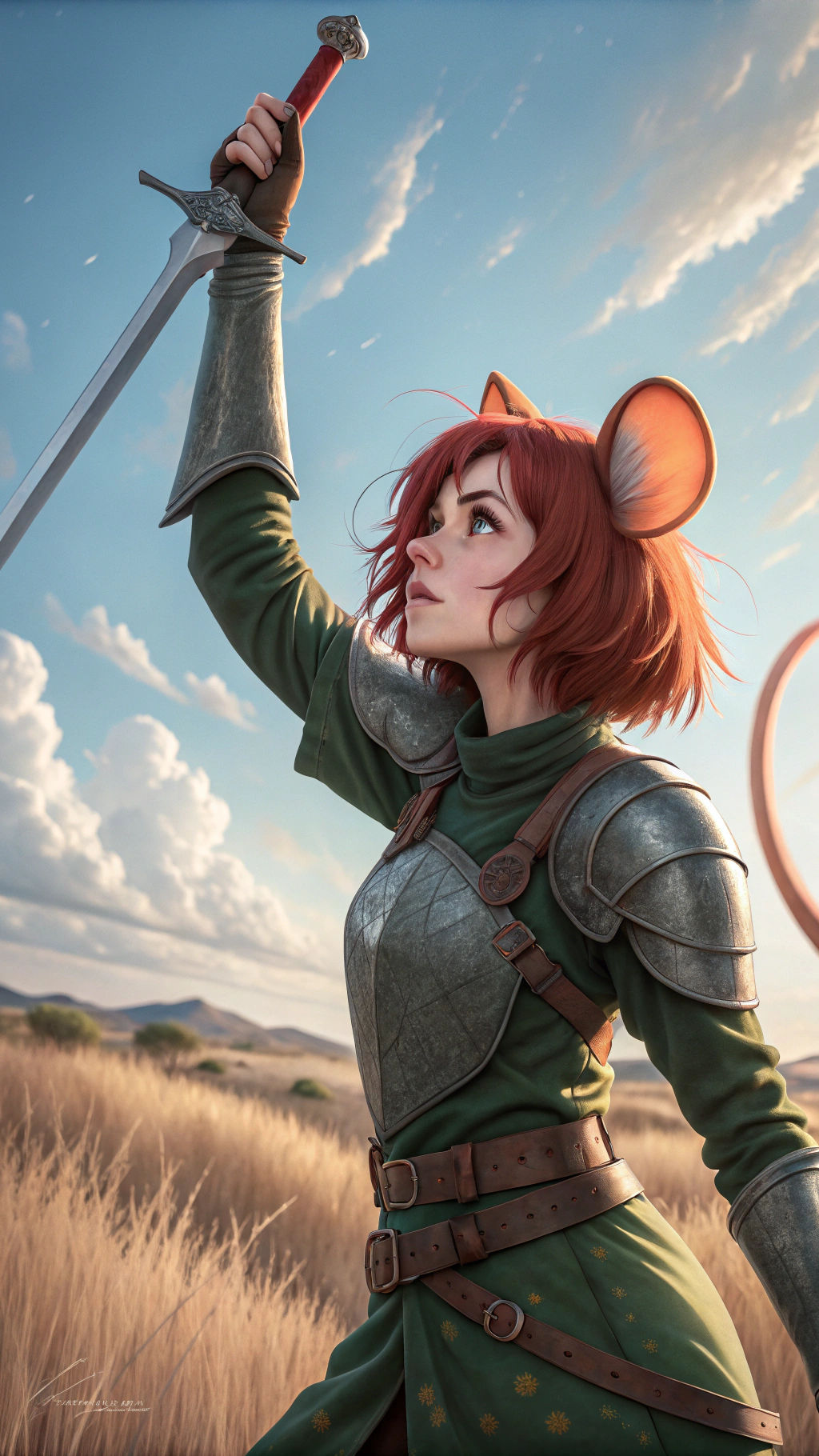 Anime Mouse-Girl Warrior with Sword in Arid Lands