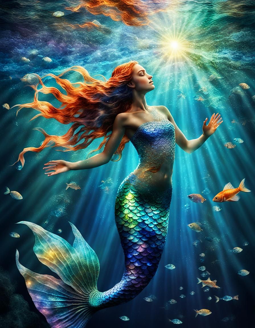 Luminescent Mermaid with Broken Glass Effect