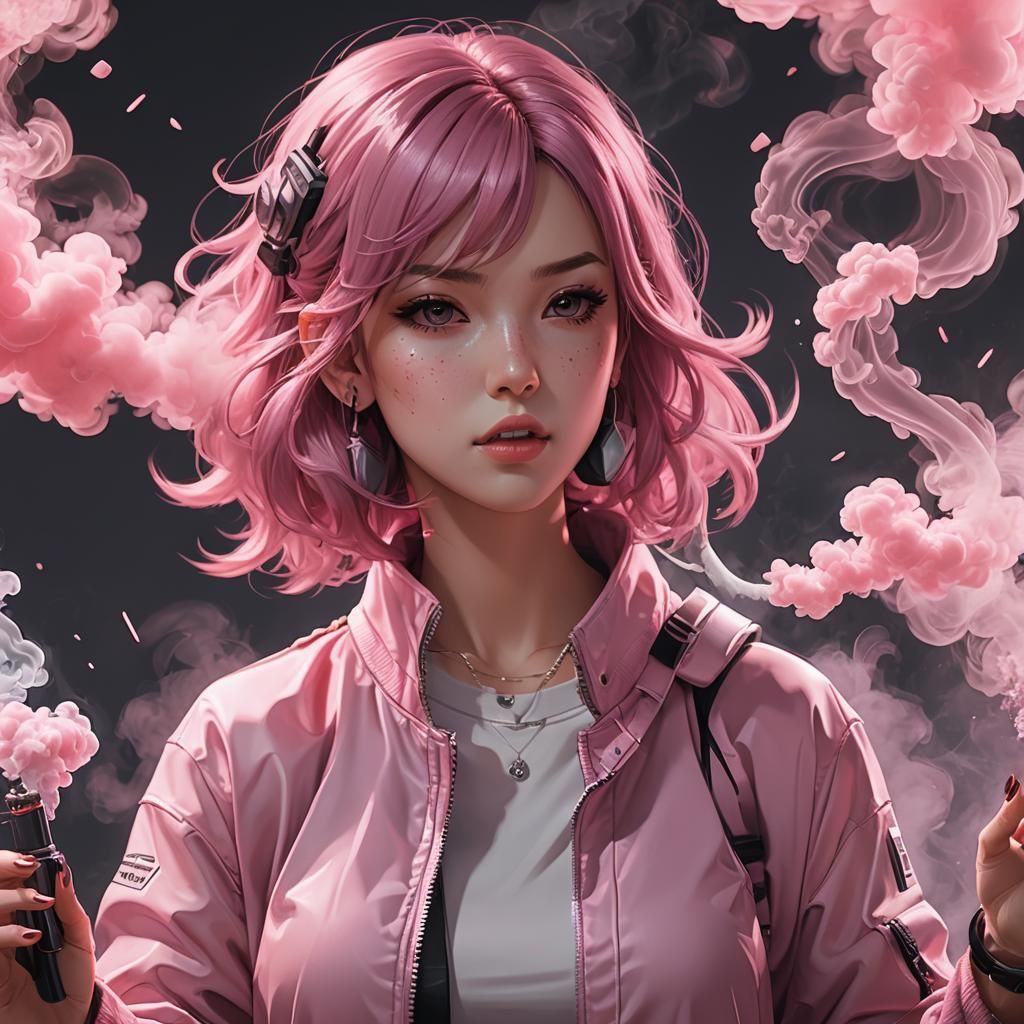 Anime Girl Vaping Pink Smoke in 3D